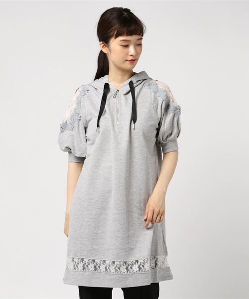 fu-aiレース仕様チュニック axes femme（アクシーズファム）の「透けレースパーカーチュニ