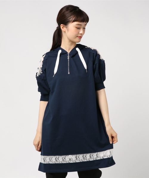axes femme（アクシーズファム）の「透けレースパーカーチュニ
