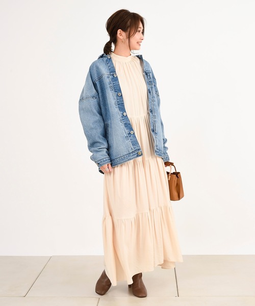 DouDou（ドゥドゥ）の「ギャザー2WAYワンピース（ワンピース・レディース・ブラック/オフホワイト/カーキ・FREE）」の6枚目の写真