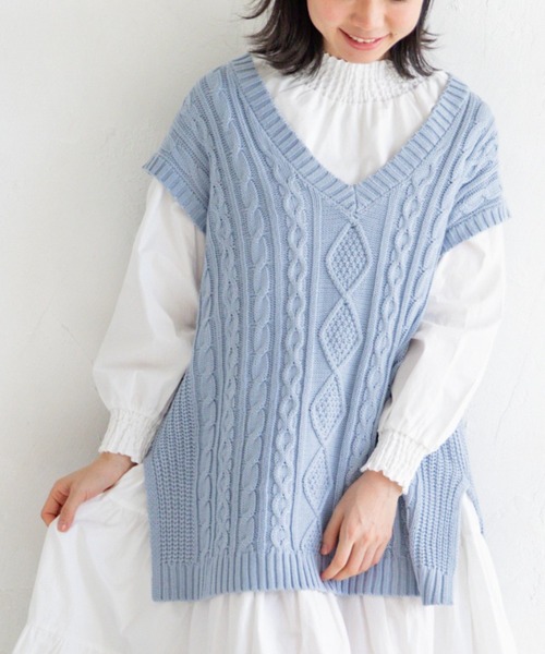 Mysa&Liina（ミーサリーナ）の「ケーブルニットベスト（ベスト・レディース・ベージュ/オフホワイト/モカ/ホワイト/ブラック/ブラウン/グリーン/ピンク/ブルー/サックスブルー・FREE/M）」の20枚目の写真