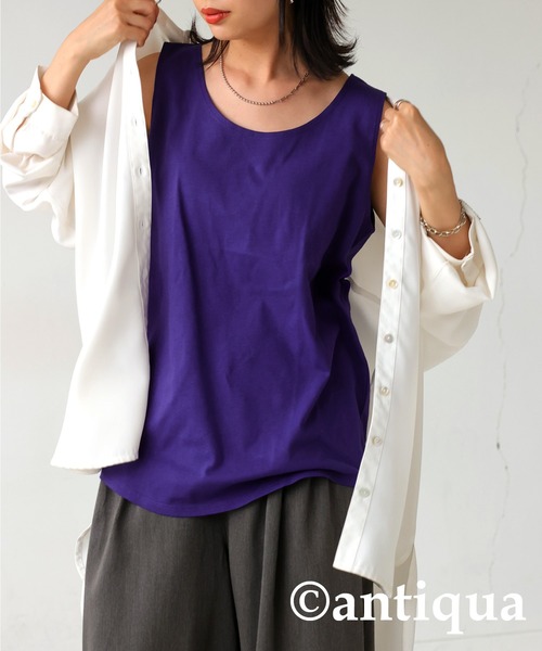 antiqua（アンティカ）の「コットン100%ラウンドタンクトップ（タンクトップ・レディース・ブラック/レッド/オフホワイト/マスタード/ブラウン系その他/ベージュ系その他/ブルー系その他/レッド系その他/オレンジ/ライトパープル/カーキ/ベージュ/アッシュグレー/ダークグリーン/パープル/ピンク/グリーン/オートミール・M/L/XL/XXL）」の12枚目の写真