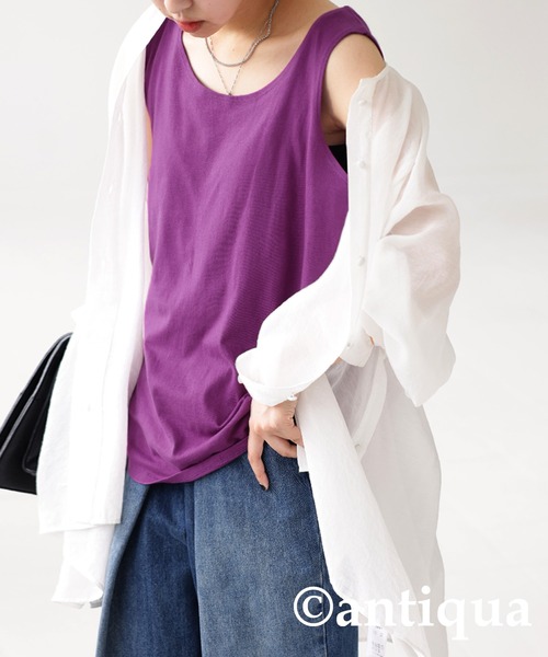 antiqua（アンティカ）の「コットン100%ラウンドタンクトップ（タンクトップ・レディース・ブラック/レッド/オフホワイト/マスタード/ブラウン系その他/ベージュ系その他/ブルー系その他/レッド系その他/オレンジ/ライトパープル/カーキ/ベージュ/アッシュグレー/ダークグリーン/パープル/ピンク/グリーン/オートミール・M/L/XL/XXL）」の13枚目の写真