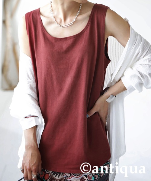 antiqua（アンティカ）の「コットン100%ラウンドタンクトップ（タンクトップ・レディース・ブラック/レッド/オフホワイト/マスタード/ブラウン系その他/ベージュ系その他/ブルー系その他/レッド系その他/オレンジ/ライトパープル/カーキ/ベージュ/アッシュグレー/ダークグリーン/パープル/ピンク/グリーン/オートミール・M/L/XL/XXL）」の17枚目の写真