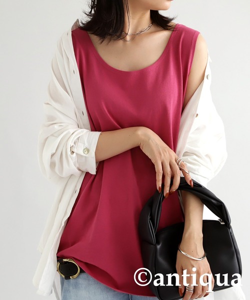 antiqua（アンティカ）の「コットン100%ラウンドタンクトップ（タンクトップ・レディース・ブラック/レッド/オフホワイト/マスタード/ブラウン系その他/ベージュ系その他/ブルー系その他/レッド系その他/オレンジ/ライトパープル/カーキ/ベージュ/アッシュグレー/ダークグリーン/パープル/ピンク/グリーン/オートミール・M/L/XL/XXL）」の15枚目の写真