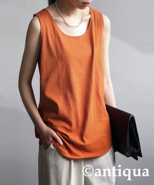 antiqua（アンティカ）の「コットン100%ラウンドタンクトップ（タンクトップ・レディース・ブラック/レッド/オフホワイト/マスタード/ブラウン系その他/ベージュ系その他/ブルー系その他/レッド系その他/オレンジ/ライトパープル/カーキ/ベージュ/アッシュグレー/ダークグリーン/パープル/ピンク/グリーン/オートミール・M/L/XL/XXL）」の18枚目の写真