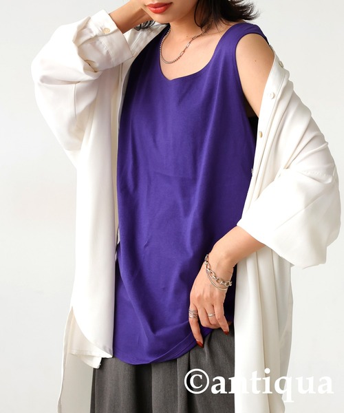 antiqua（アンティカ）の「コットン100%ラウンドタンクトップ（タンクトップ・レディース・ブラック/レッド/オフホワイト/マスタード/ブラウン系その他/ベージュ系その他/ブルー系その他/レッド系その他/オレンジ/ライトパープル/カーキ/ベージュ/アッシュグレー/ダークグリーン/パープル/ピンク/グリーン/オートミール・M/L/XL/XXL）」の22枚目の写真