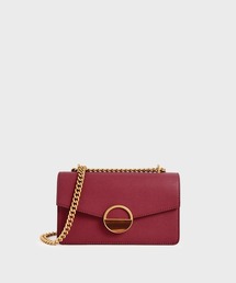 テクスチャードストーンエンベリッシュドバックルショルダーバッグ / Textured Stone Embellished-Buckle Shoulder Bag