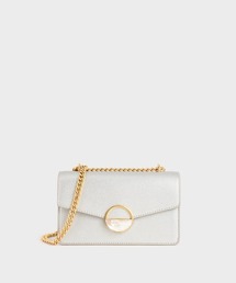 テクスチャードストーンエンベリッシュドバックルショルダーバッグ / Textured Stone Embellished-Buckle Shoulder Bag
