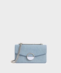 テクスチャードストーンエンベリッシュドバックルショルダーバッグ / Textured Stone Embellished-Buckle Shoulder Bag