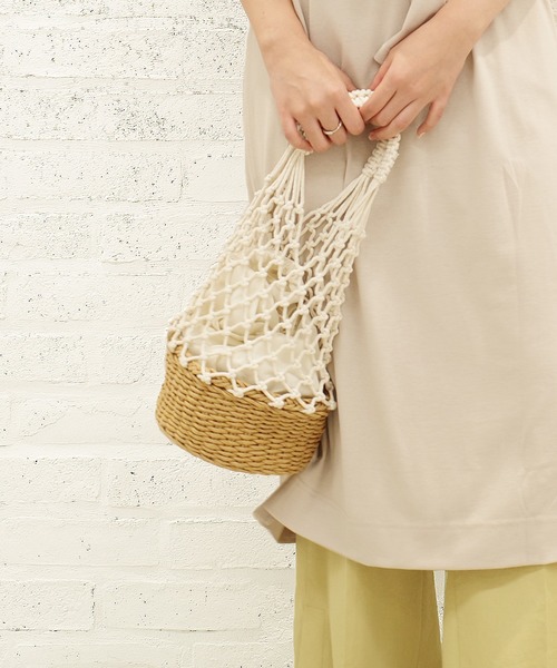 DouDou(ドゥドゥ)の「メッシュカゴBAG(かごバッグ・レディース・ブラック/ホワイト・FREE)」の2枚目の写真