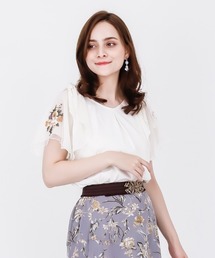 axes femme | チュール刺繍フレア袖リブＰＯ(Tシャツ/カットソー)