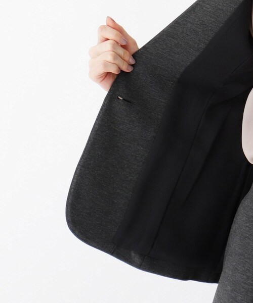 ROPE ポリエステルツイルノーカラージャケット ブラック 38 セール】 【洗える】【セットアップ対応】ボディシェルツイ