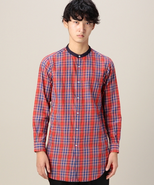 BEAUTY&YOUTH UNITED ARROWS（ビューティーアンドユースユナイテッドアローズ）の「BY タータンチェック バンドカラー ロングクレリック シャツ ◆（シャツ/ブラウス・メンズ・オフホワイト/レッド・SMALL/MEDIUM/LARGE）」の3枚目の写真