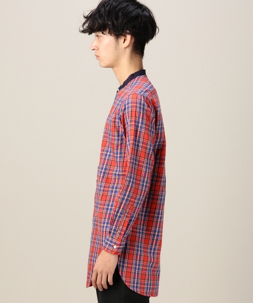 BEAUTY&YOUTH UNITED ARROWS（ビューティーアンドユースユナイテッドアローズ）の「BY タータンチェック バンドカラー ロングクレリック シャツ ◆（シャツ/ブラウス・メンズ・オフホワイト/レッド・SMALL/MEDIUM/LARGE）」の4枚目の写真