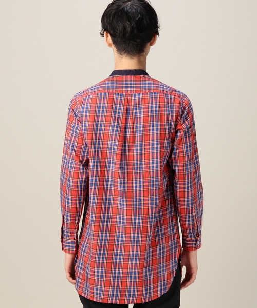 BEAUTY&YOUTH UNITED ARROWS（ビューティーアンドユースユナイテッドアローズ）の「BY タータンチェック バンドカラー ロングクレリック シャツ ◆（シャツ/ブラウス・メンズ・オフホワイト/レッド・SMALL/MEDIUM/LARGE）」の5枚目の写真
