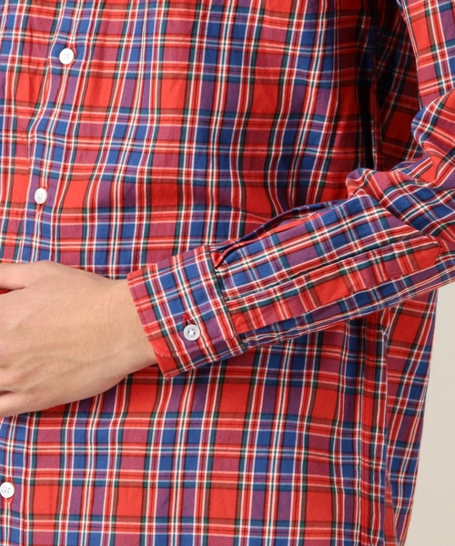 BEAUTY&YOUTH UNITED ARROWS（ビューティーアンドユースユナイテッドアローズ）の「BY タータンチェック バンドカラー ロングクレリック シャツ ◆（シャツ/ブラウス・メンズ・オフホワイト/レッド・SMALL/MEDIUM/LARGE）」の7枚目の写真
