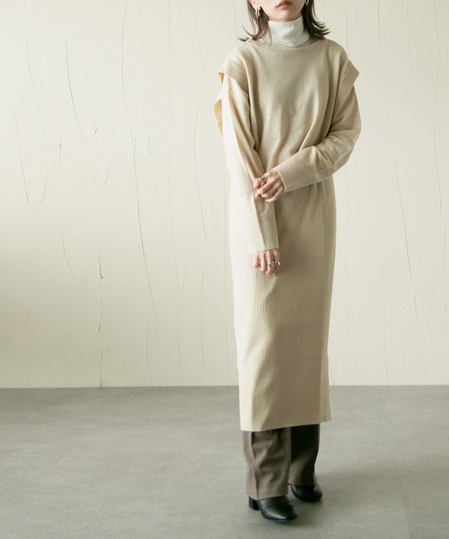 Chillfar(チルファー)の「ニットアップ ニットレイヤードワンピース 3ピースセットアップ【3WAY】(ワンピース・レディース・アイボリー/ブラウン/ブラック・FREE)」の4枚目の写真