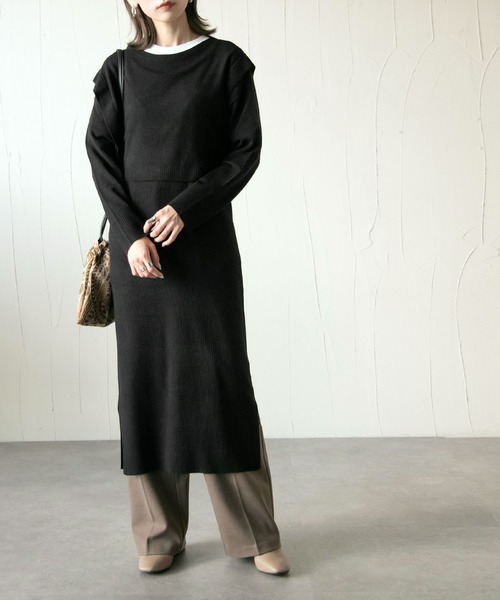 Chillfar(チルファー)の「ニットアップ ニットレイヤードワンピース 3ピースセットアップ【3WAY】(ワンピース・レディース・アイボリー/ブラウン/ブラック・FREE)」の8枚目の写真