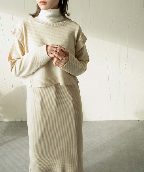 Chillfar(チルファー)の「ニットアップ ニットレイヤードワンピース 3ピースセットアップ【3WAY】(ワンピース・レディース・アイボリー/ブラウン/ブラック・FREE)」の11枚目の写真