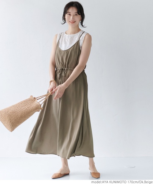 coca(coca)(コカ)の「サテンキャミソールワンピース(ワンピース・レディース・ブラック/ダークベージュ・ONE SIZE)」の8枚目の写真