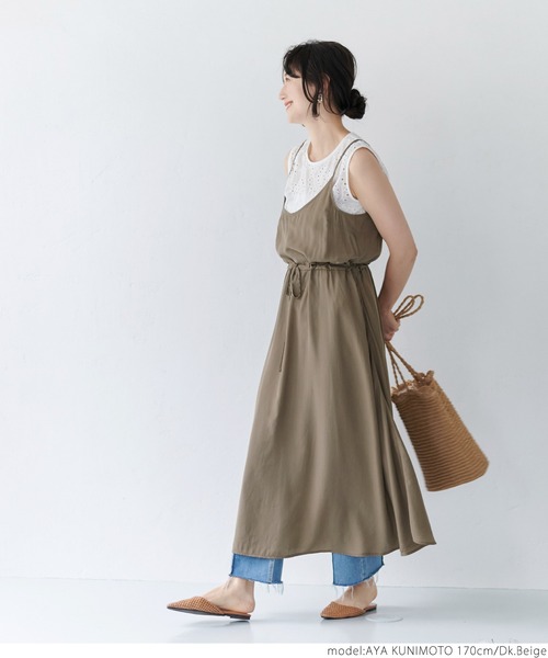 coca(coca)(コカ)の「サテンキャミソールワンピース(ワンピース・レディース・ブラック/ダークベージュ・ONE SIZE)」の9枚目の写真