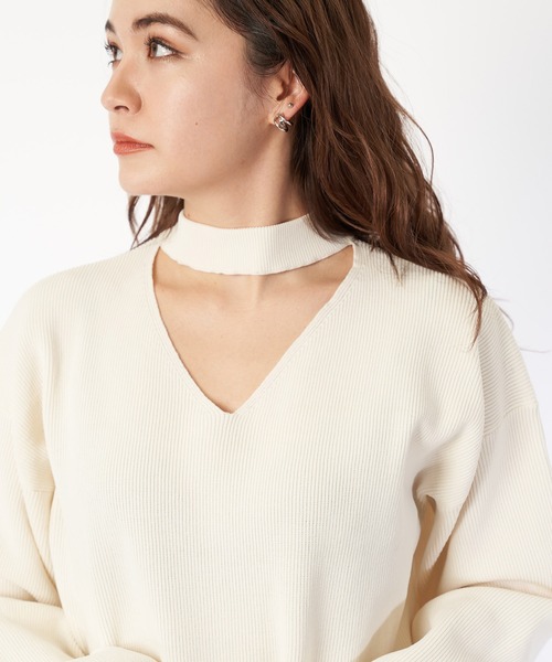 SPIRALGIRL(スパイラルガール)の「チョーカーニットサックワンピース(ワンピース・レディース・ブラック/オフホワイト/ブルー・FREE)」の6枚目の写真
