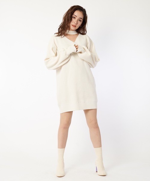SPIRALGIRL(スパイラルガール)の「チョーカーニットサックワンピース(ワンピース・レディース・ブラック/オフホワイト/ブルー・FREE)」の9枚目の写真