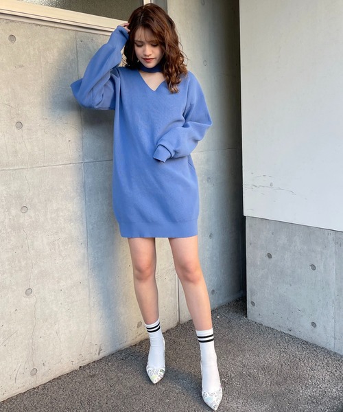 SPIRALGIRL(スパイラルガール)の「チョーカーニットサックワンピース(ワンピース・レディース・ブラック/オフホワイト/ブルー・FREE)」の15枚目の写真