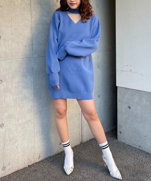 SPIRALGIRL(スパイラルガール)の「チョーカーニットサックワンピース(ワンピース・レディース・ブラック/オフホワイト/ブルー・FREE)」の16枚目の写真