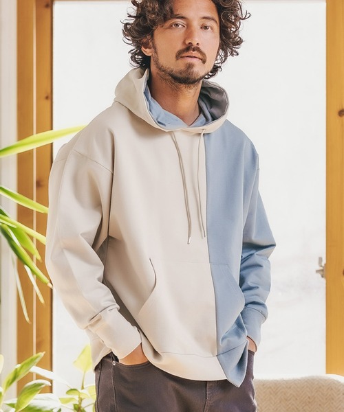 CAMBIO(カンビオ)の「mpa2511-Asymmetry Loose Sweat Pull Parka パーカー(パーカー・メンズ・キナリ/グレー×ピンク/ブラック×グレー/ホワイト系その他・L/S/M)」の1枚目の写真