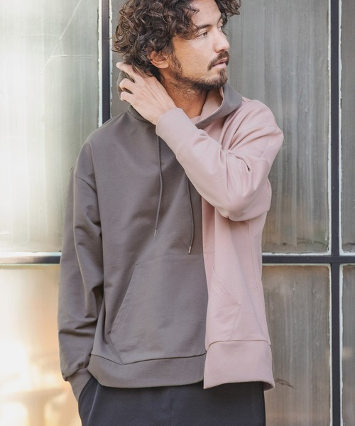 CAMBIO(カンビオ)の「mpa2511-Asymmetry Loose Sweat Pull Parka パーカー(パーカー・メンズ・キナリ/グレー×ピンク/ブラック×グレー/ホワイト系その他・L/S/M)」の2枚目の写真