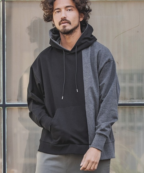 CAMBIO(カンビオ)の「mpa2511-Asymmetry Loose Sweat Pull Parka パーカー(パーカー・メンズ・キナリ/グレー×ピンク/ブラック×グレー/ホワイト系その他・L/S/M)」の4枚目の写真