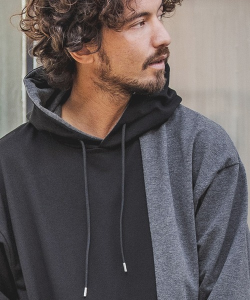 CAMBIO(カンビオ)の「mpa2511-Asymmetry Loose Sweat Pull Parka パーカー(パーカー・メンズ・キナリ/グレー×ピンク/ブラック×グレー/ホワイト系その他・L/S/M)」の5枚目の写真
