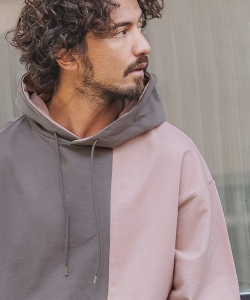 CAMBIO(カンビオ)の「mpa2511-Asymmetry Loose Sweat Pull Parka パーカー(パーカー・メンズ・キナリ/グレー×ピンク/ブラック×グレー/ホワイト系その他・L/S/M)」の10枚目の写真