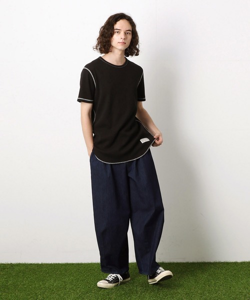 Purple&Yellow（パープルアンドイエロー）の「ワッフル　ラウンドTシャツ（Tシャツ/カットソー・メンズ・ネイビー/ブラック/ホワイト・LARGE/SMALL/MEDIUM）」の21枚目の写真