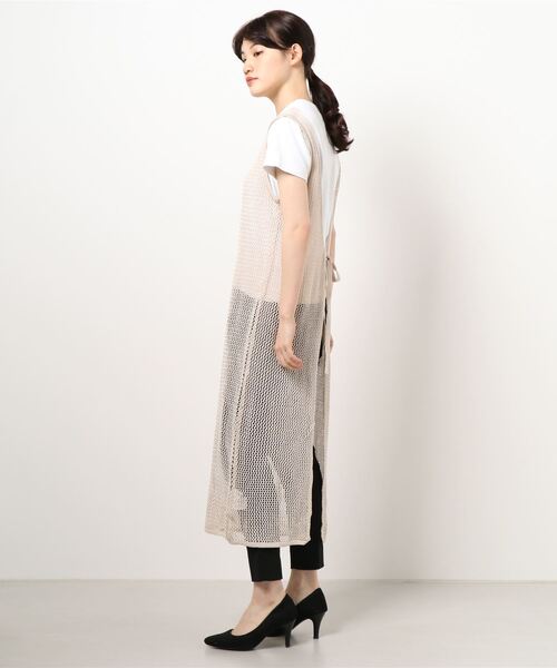 Shelly island（シェリーアイランド）の「2WAYメッシュ編みロングプルオーバー/カーディガン（カーディガン/ボレロ・レディース・チャコールグレー/ベージュ・FREE）」の3枚目の写真