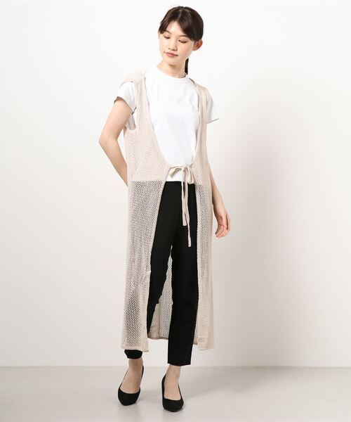 Shelly island（シェリーアイランド）の「2WAYメッシュ編みロングプルオーバー/カーディガン（カーディガン/ボレロ・レディース・チャコールグレー/ベージュ・FREE）」の5枚目の写真