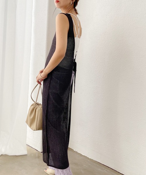 Shelly island（シェリーアイランド）の「2WAYメッシュ編みロングプルオーバー/カーディガン（カーディガン/ボレロ・レディース・チャコールグレー/ベージュ・FREE）」の12枚目の写真