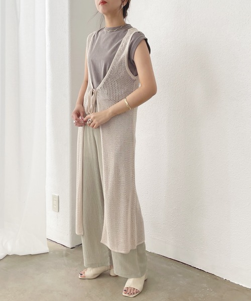 Shelly island（シェリーアイランド）の「2WAYメッシュ編みロングプルオーバー/カーディガン（カーディガン/ボレロ・レディース・チャコールグレー/ベージュ・FREE）」の20枚目の写真