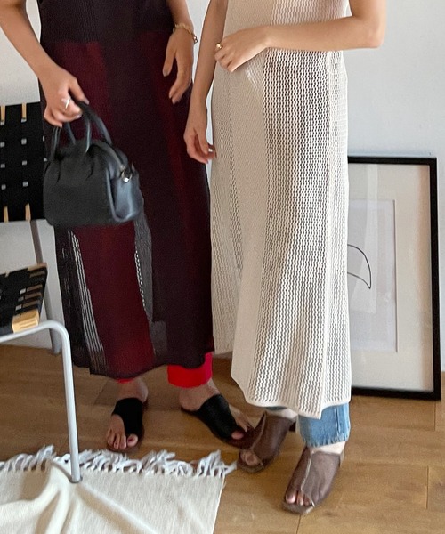 Shelly island（シェリーアイランド）の「2WAYメッシュ編みロングプルオーバー/カーディガン（カーディガン/ボレロ・レディース・チャコールグレー/ベージュ・FREE）」の6枚目の写真