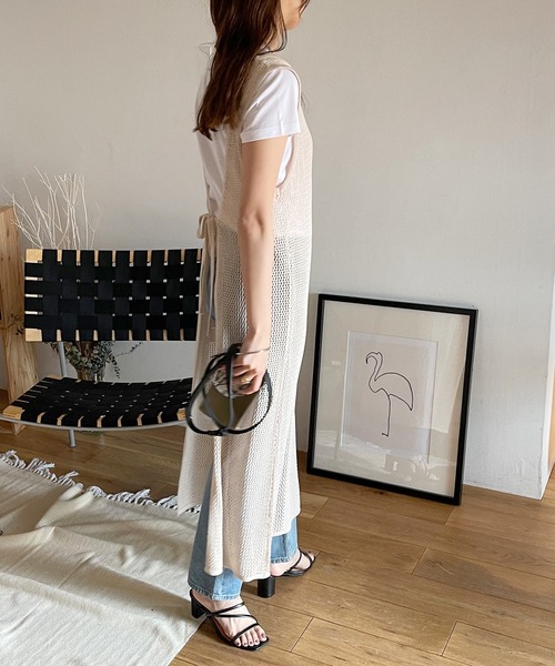 Shelly island（シェリーアイランド）の「2WAYメッシュ編みロングプルオーバー/カーディガン（カーディガン/ボレロ・レディース・チャコールグレー/ベージュ・FREE）」の15枚目の写真