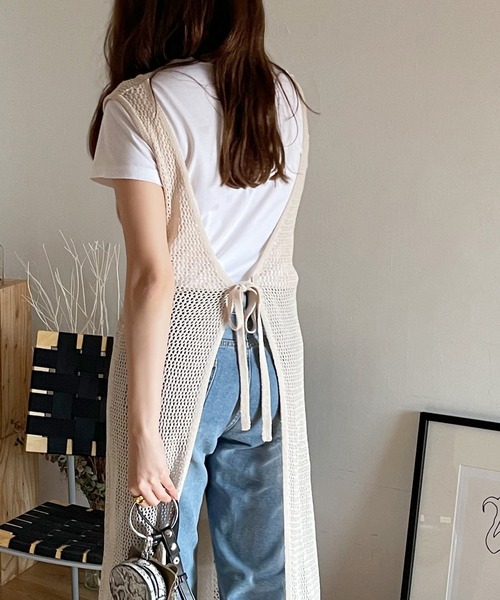 Shelly island（シェリーアイランド）の「2WAYメッシュ編みロングプルオーバー/カーディガン（カーディガン/ボレロ・レディース・チャコールグレー/ベージュ・FREE）」の18枚目の写真