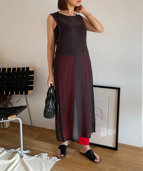 Shelly island（シェリーアイランド）の「2WAYメッシュ編みロングプルオーバー/カーディガン（カーディガン/ボレロ・レディース・チャコールグレー/ベージュ・FREE）」の8枚目の写真