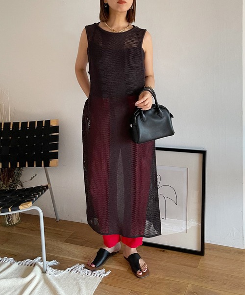 Shelly island（シェリーアイランド）の「2WAYメッシュ編みロングプルオーバー/カーディガン（カーディガン/ボレロ・レディース・チャコールグレー/ベージュ・FREE）」の10枚目の写真