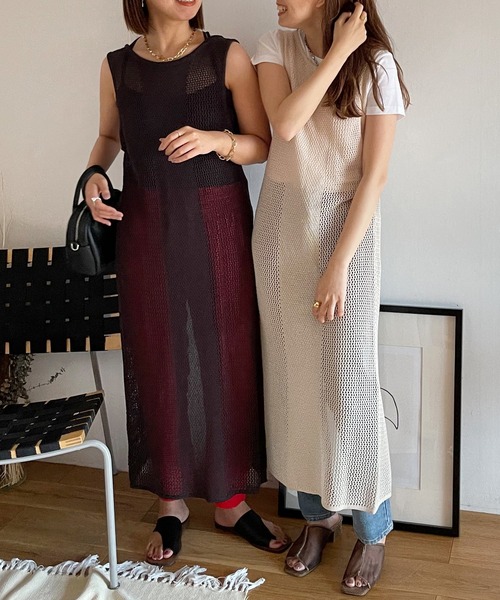 Shelly island（シェリーアイランド）の「2WAYメッシュ編みロングプルオーバー/カーディガン（カーディガン/ボレロ・レディース・チャコールグレー/ベージュ・FREE）」の21枚目の写真