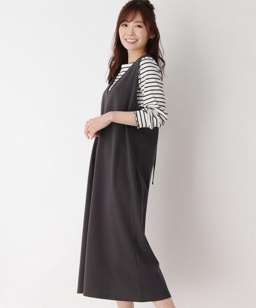 pink adobe（ピンクアドベ）の「◆【M-3L/SET】プルオーバー付き ジャンパースカート（スカート・レディース・チャコールグレー/カーキ/ライトベージュ/ピンク系・44/40/38/42）」の2枚目の写真