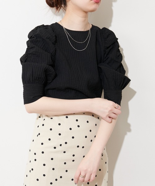 natural couture(ナチュラルクチュール)の「【WEB限定カラー有り】春めきパワショルブラウス(シャツ/ブラウス・レディース・その他2/オフホワイト/ミント/その他1/ブラック・FREE)」の3枚目の写真