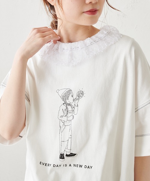 PUAL CE CIN（ピュアルセシン）の「襟レースノースリーブ（Tシャツ/カットソー・レディース・ブラック/ホワイト・FREE）」の5枚目の写真