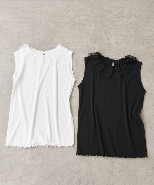 PUAL CE CIN（ピュアルセシン）の「襟レースノースリーブ（Tシャツ/カットソー・レディース・ブラック/ホワイト・FREE）」の20枚目の写真