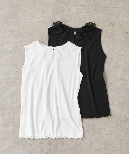 PUAL CE CIN（ピュアルセシン）の「襟レースノースリーブ（Tシャツ/カットソー・レディース・ブラック/ホワイト・FREE）」の19枚目の写真